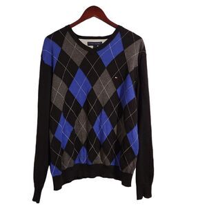 Vintage Tommy Hilfiger Argyle Pullover Men's V-Neck Sweater Large